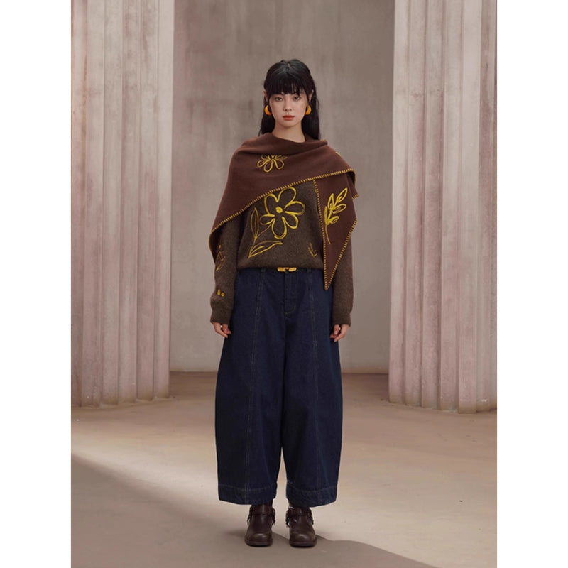 植物の刺繍ニットセーター
