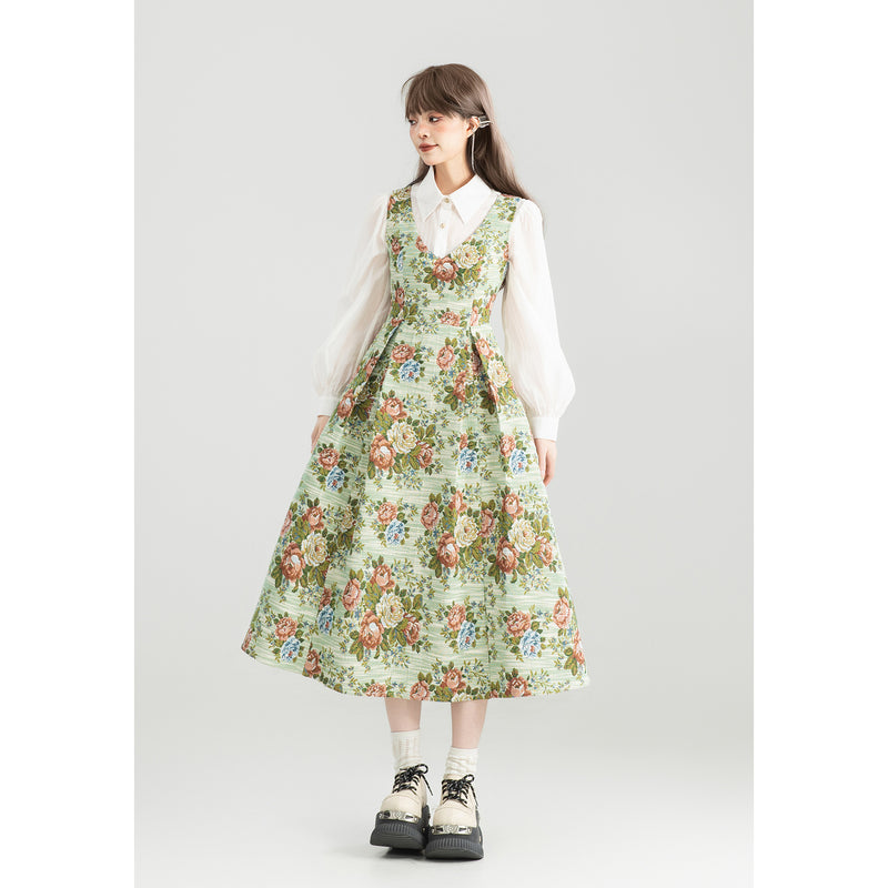 薔薇の花の油彩画ジャンパースカート