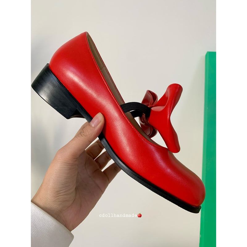 Vivid Red Ribbon Mary Jane Pumps