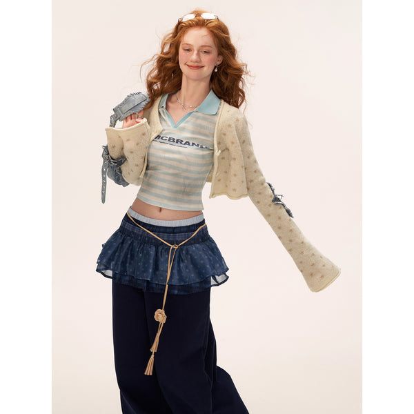 Star Pattern Ruffle Waist Wide Pants