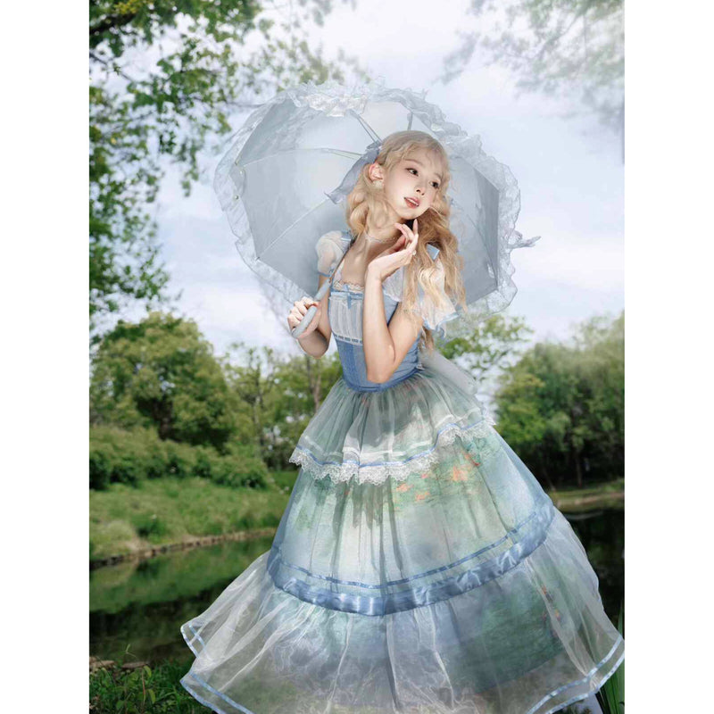 睡蓮の池の油彩画コルセットワンピース