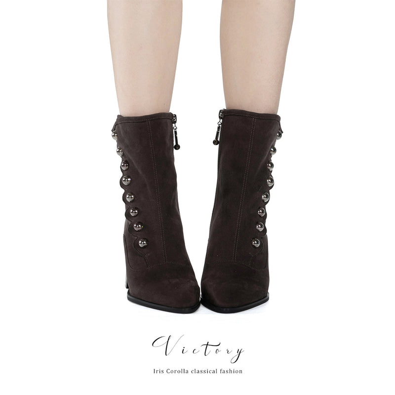 Victorian Pointed Toe Buttoned Short Boots - Dark Brown[2024年11月下旬-12月中旬発送予定]