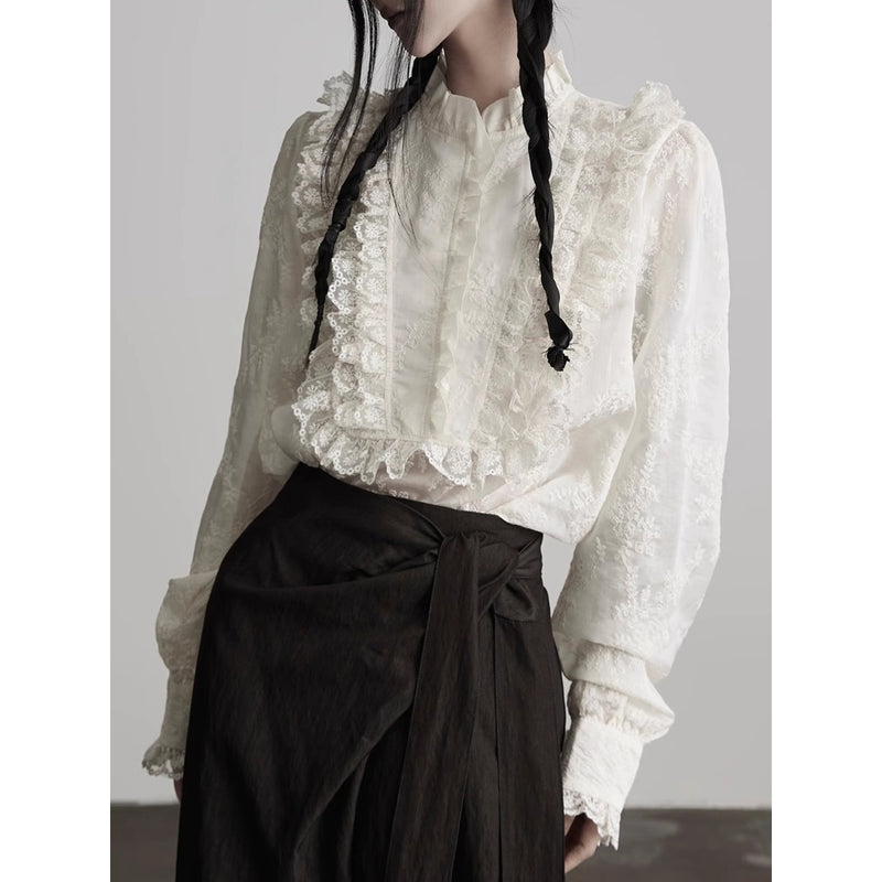 Floral Embroidered Lace Frill Blouse