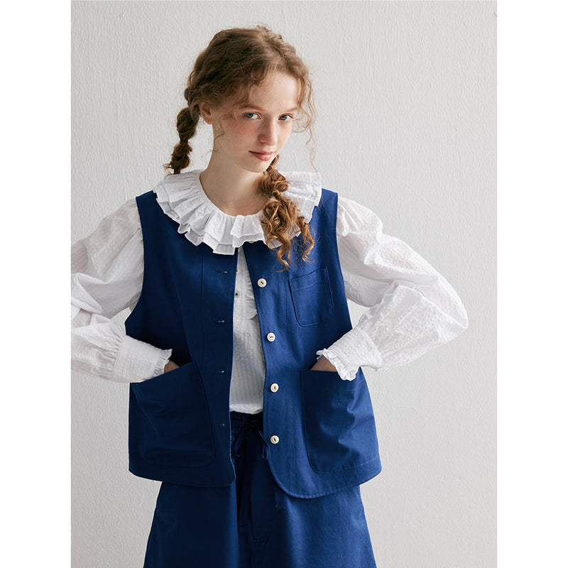 Blue Floral Patterned Vest and Skirt