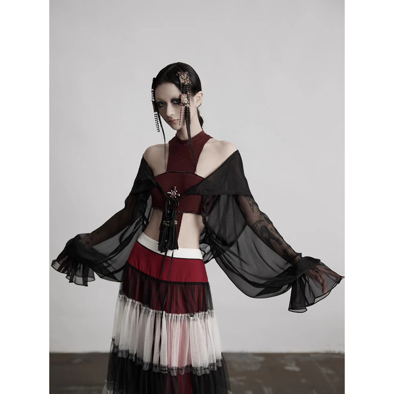 Black Silk Hooded Bolero Tops