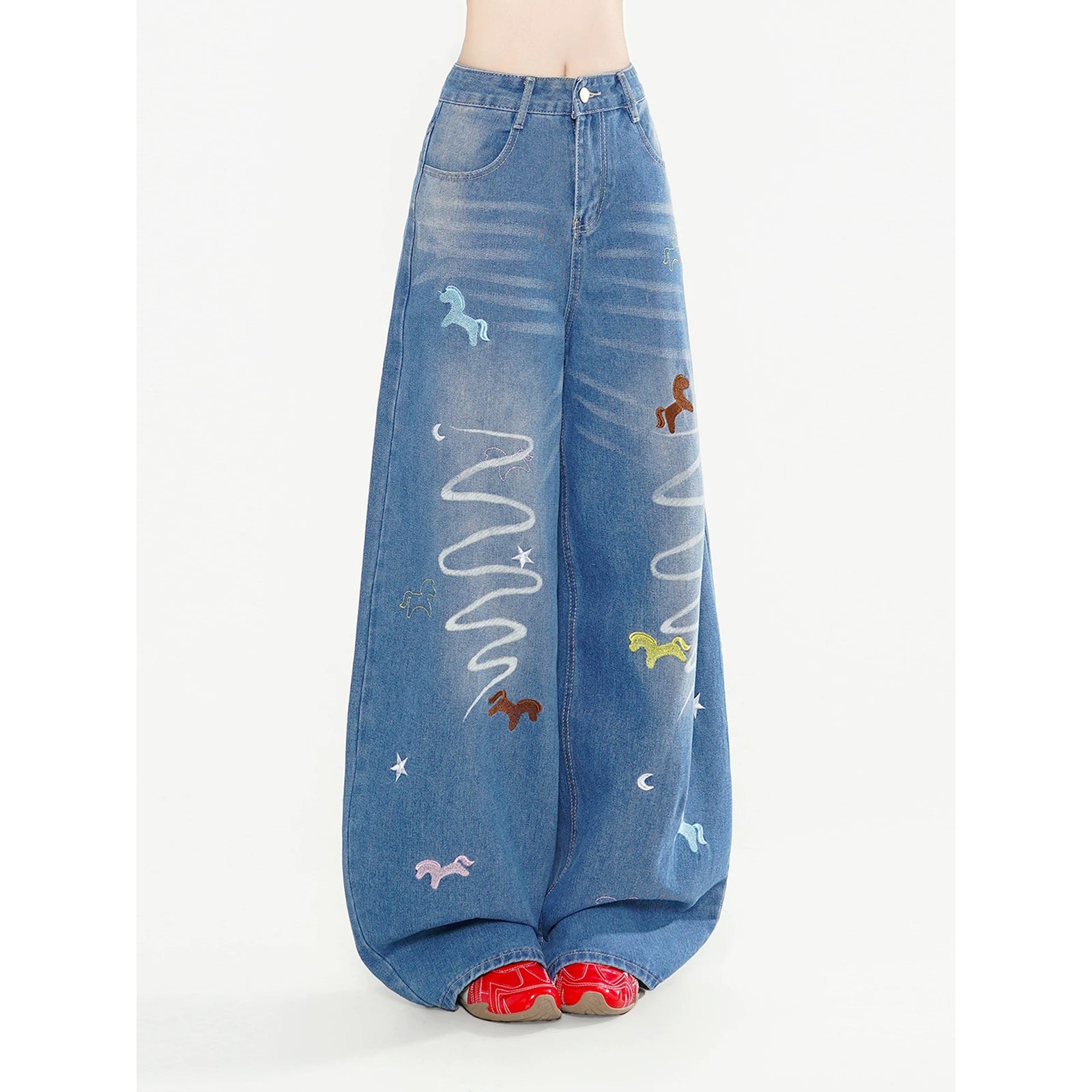 Star and Pony Embroidered Wide Denim Pants – ManusMachina