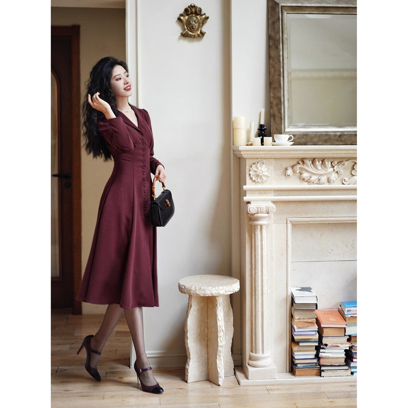 葡萄酒色の貴婦人クラシックワンピース