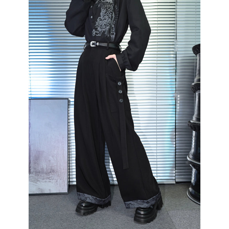 五毒の挿絵パッチワークワイドパンツ