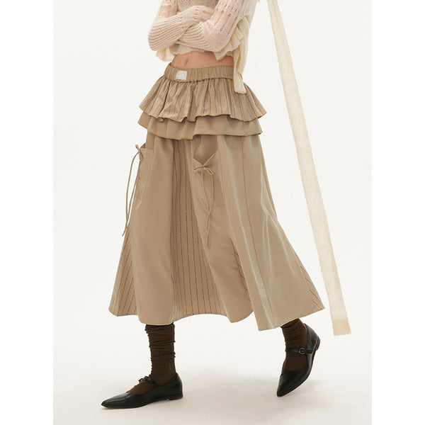 Tiered Pocket Ribbon Long Skirt