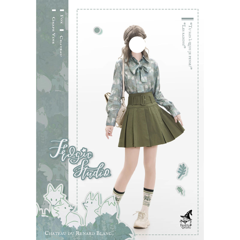白狐の挿絵シャツ - Aqua Green