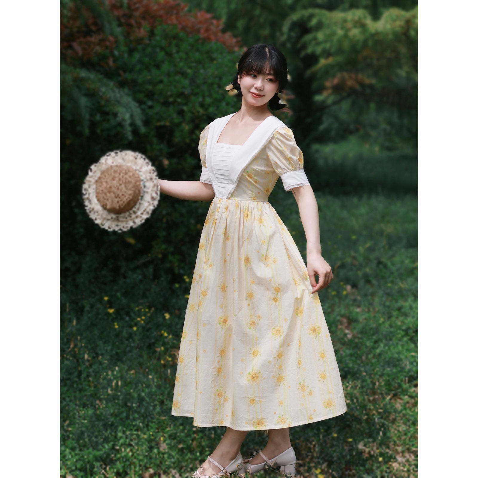 向日葵の花柄レトロワンピース – ManusMachina