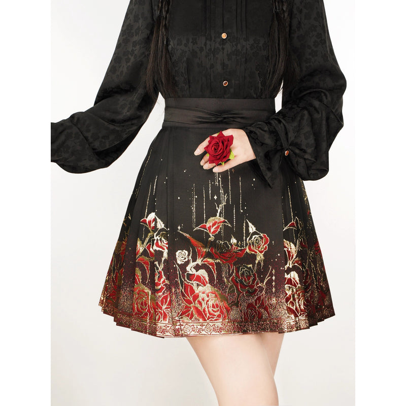金糸の薔薇柄プリーツスカート