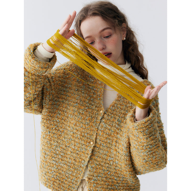 Gold Green Wool Knit Cardigan