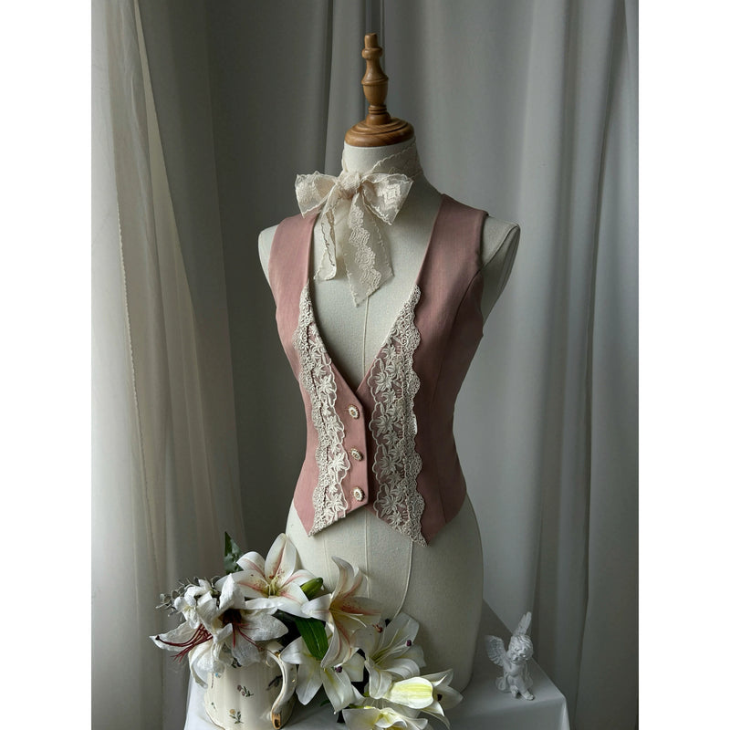 かん様　花刺繍のベスト　M 百合の花の刺繍ベスト - Mist Pink – ManusMachina