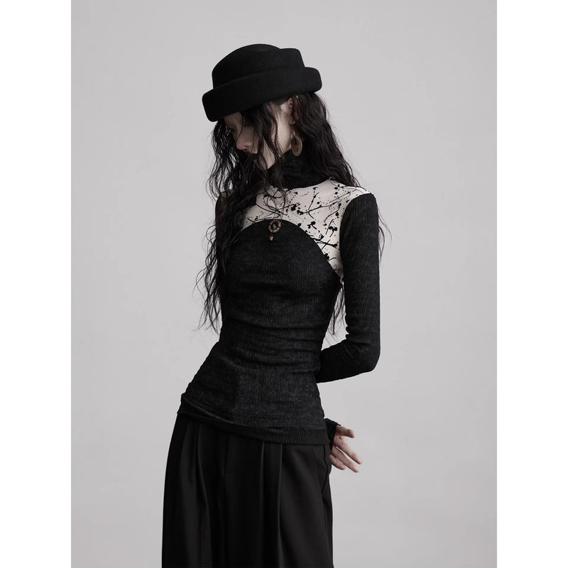 Ink Painting Knit Lace Tank Top