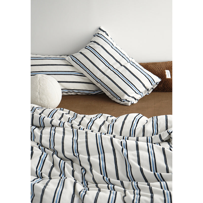 Blue and White Striped Bed Cover Set