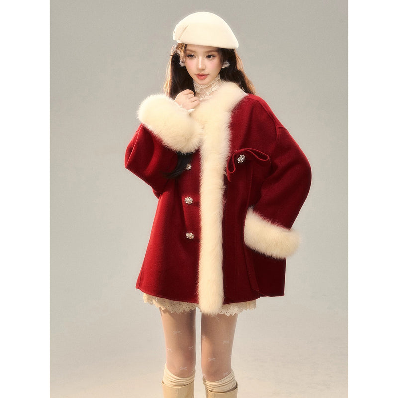 Romantic Ribbon Fur Wool Coat