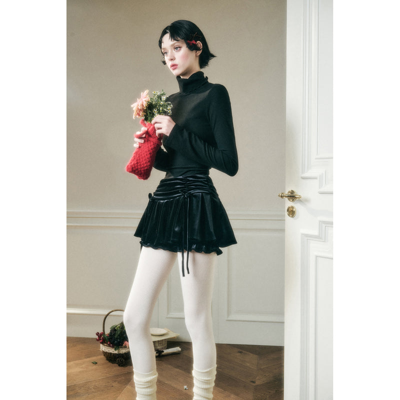 Romantic Velvet Pleated Skirt Pants