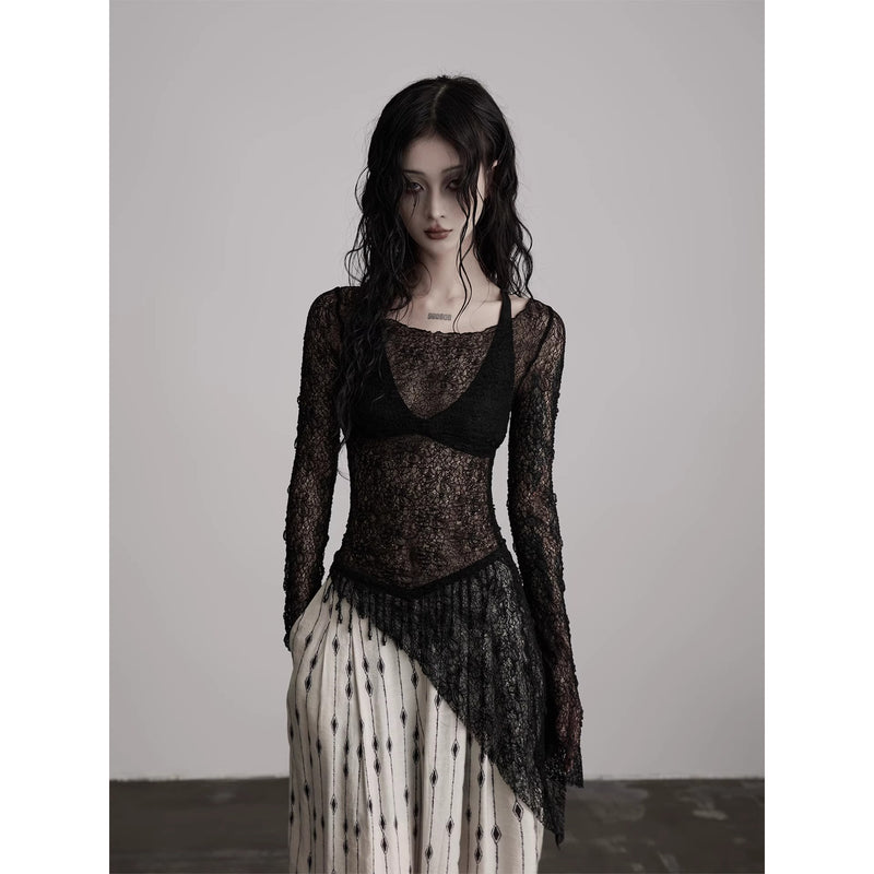 Openwork Black Lace Top