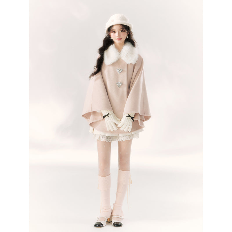 Innocent Girl Ribbon Fur Cloak