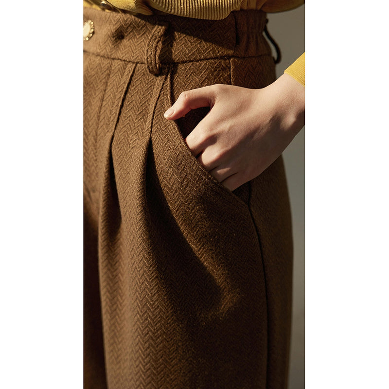 Dark Brown Herringbone Wide Pants