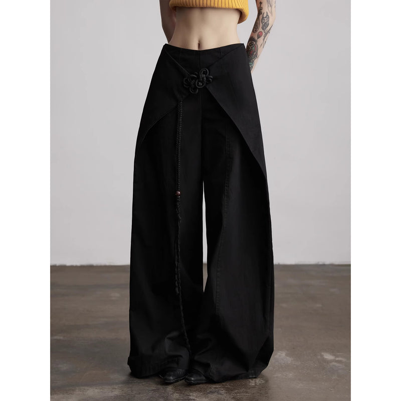 Chinese Knot Black Wide Pants