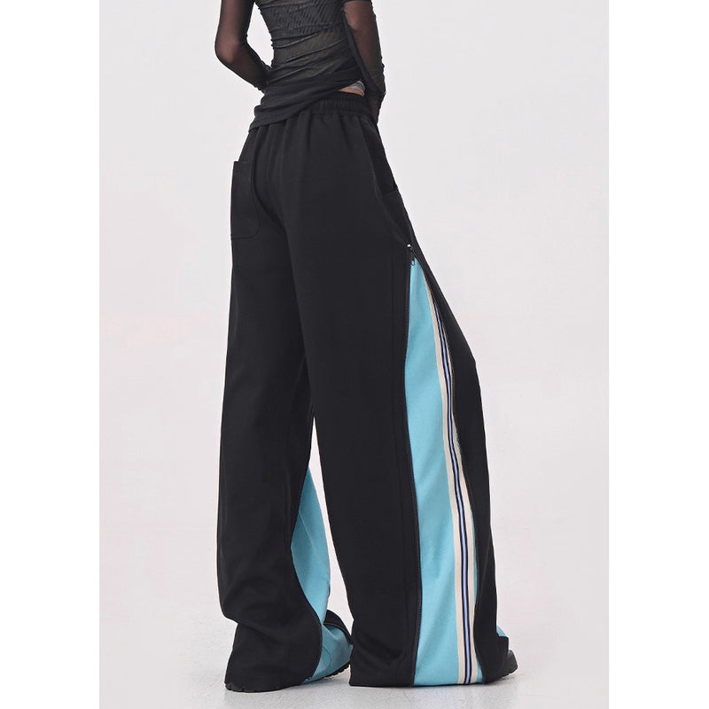 Light Blue Switching Wide Track Pants