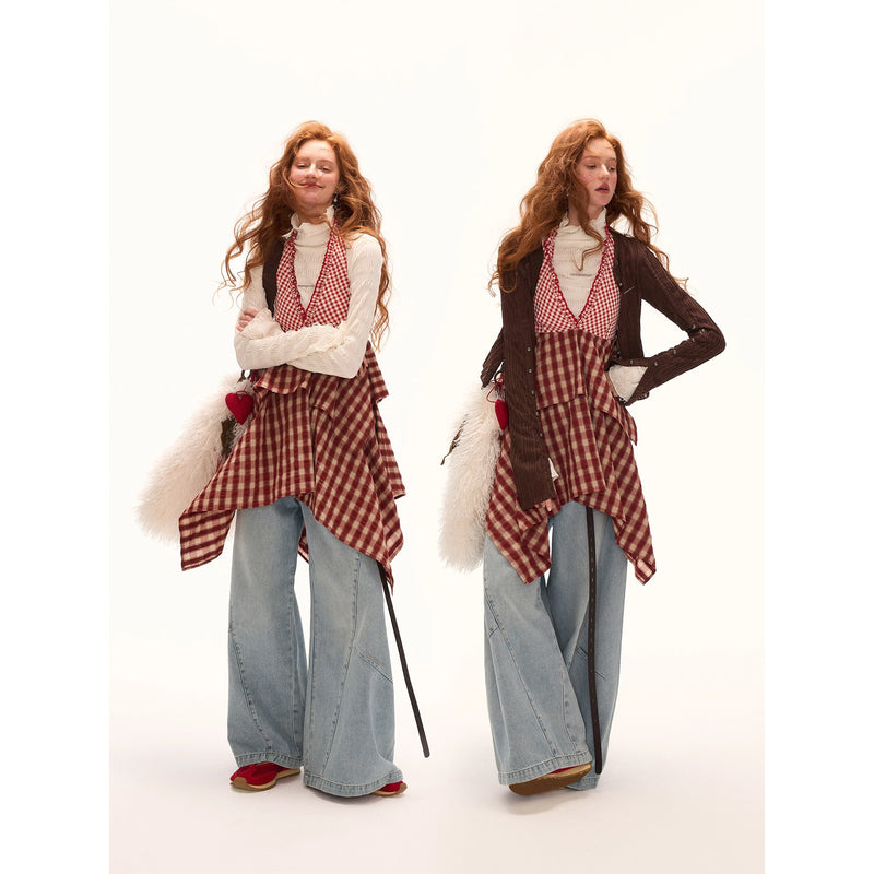 Red Checkered Layered Top