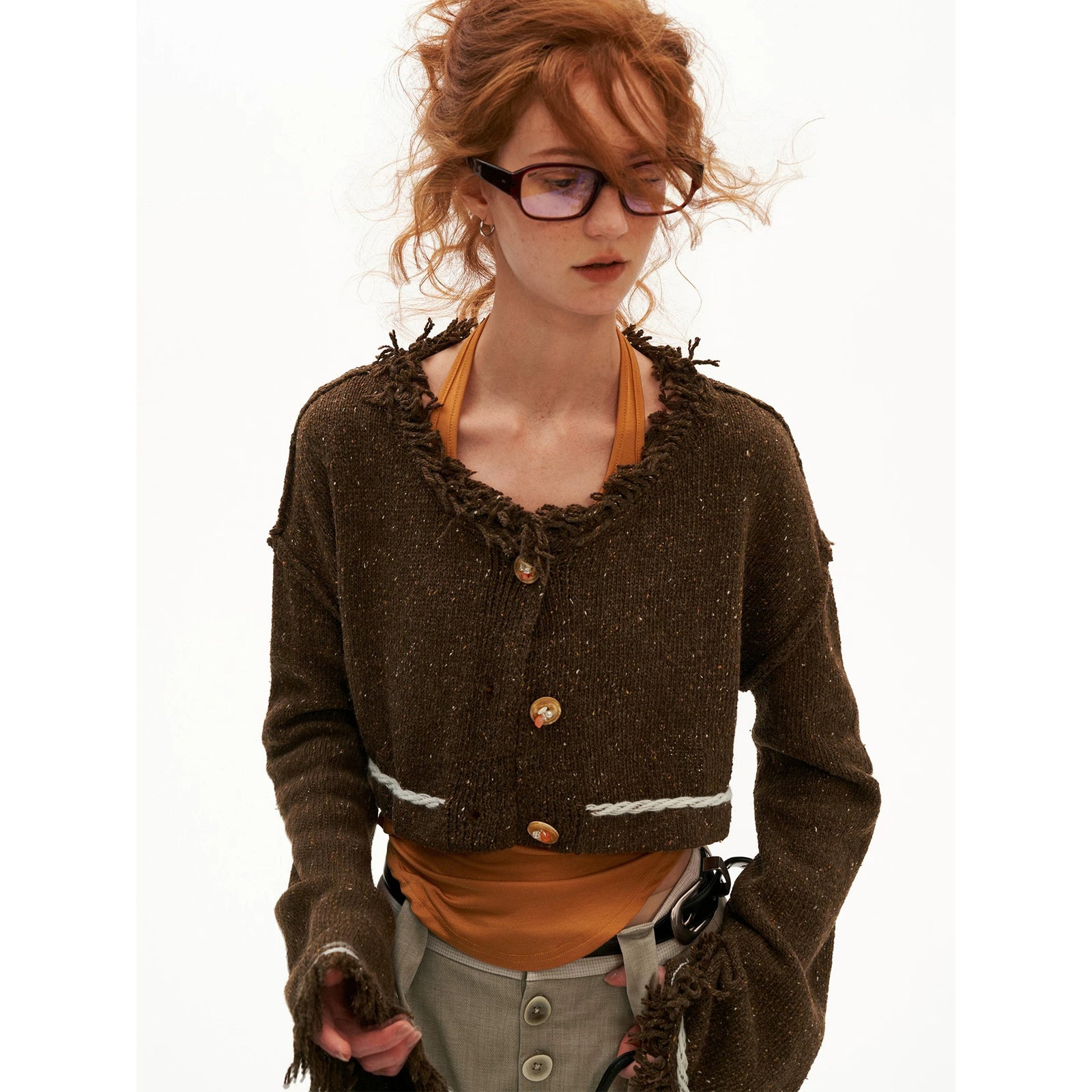 Fringe-Trim Cropped Knit Cardigan – ManusMachina