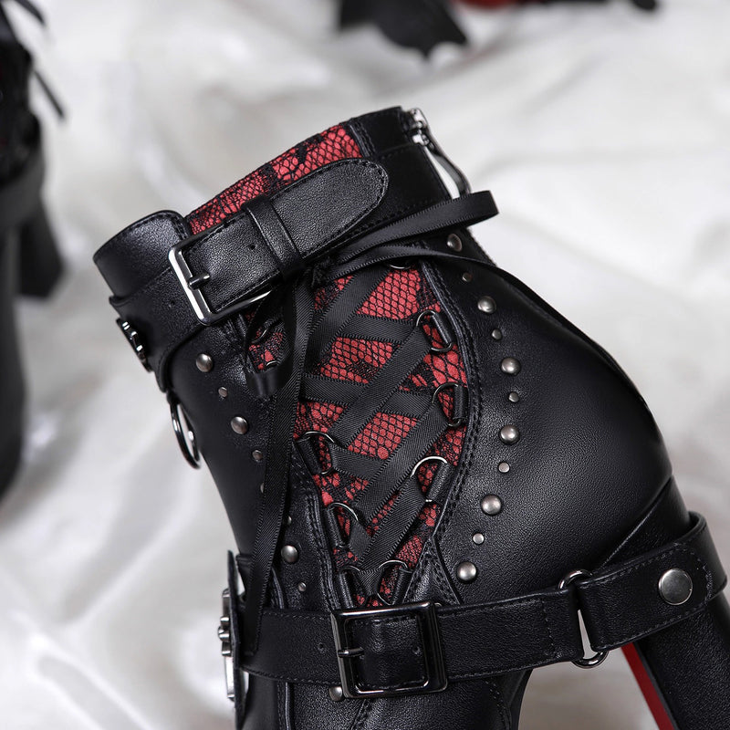 Gothic Lace Ribbon High Heel Boots