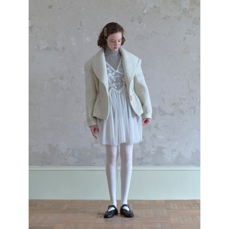 Black Mixed in Cream White Wool Coat