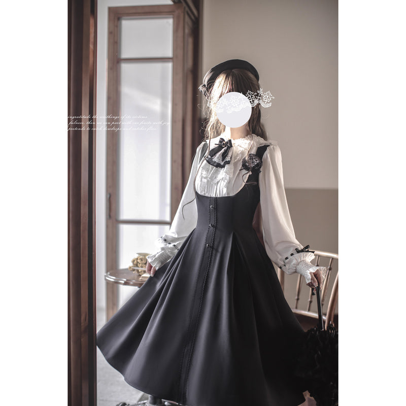 英国令嬢のクラシカルドッキングワンピースとケープ - Black