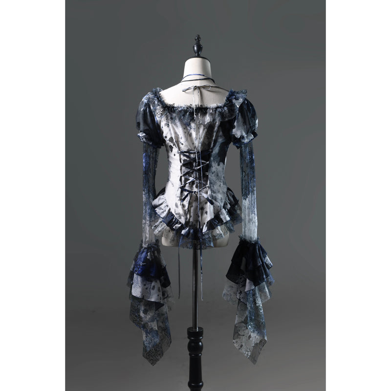 血塗れのお嬢様のゴシックブラウス - Dark Blue[2026年2月下旬-3月下旬発送予定]