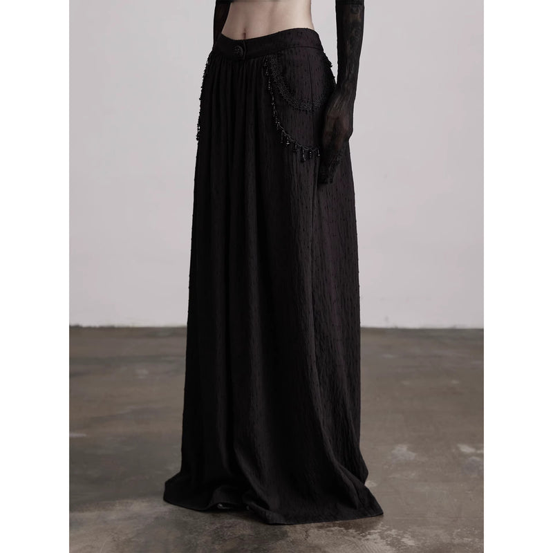 Stone Pendant Black Wide Pants