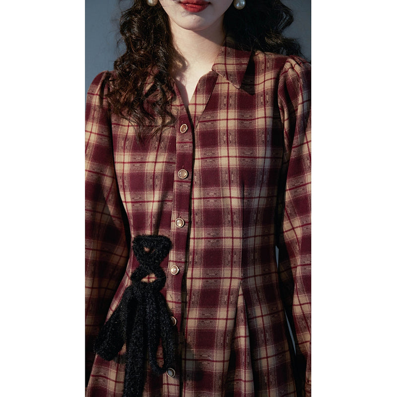 Reddish Bronze Plaid Retro Dress