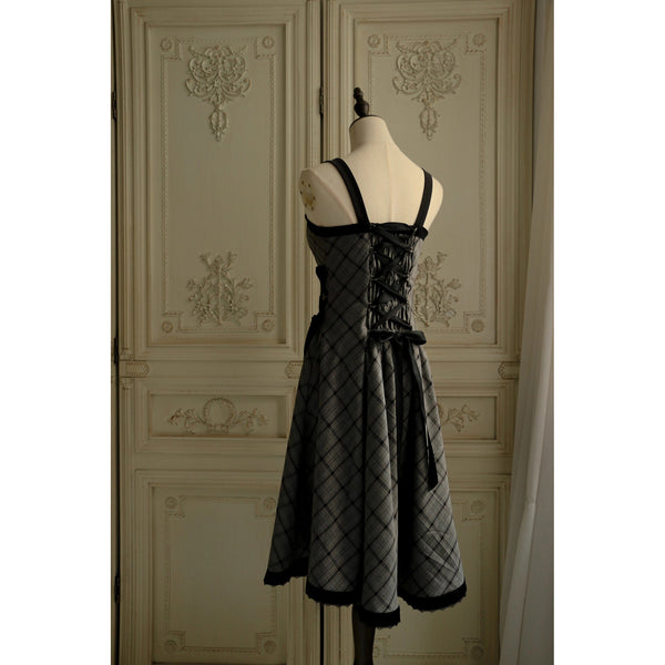 薄墨の格子柄ジャンパースカート[2026年3月下旬-4月下旬発送予定]