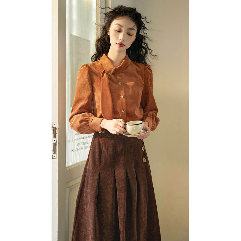 Orange Brown Corduroy Blouse