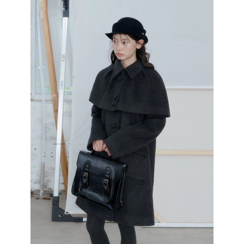 Charcoal  Gray Cape Wool Coat