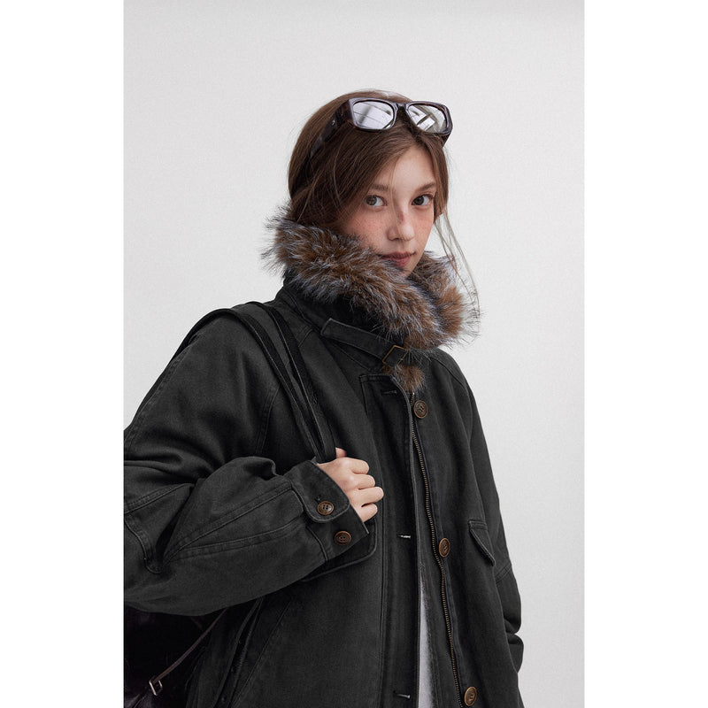 Oversized Retro Fur Work Jacket