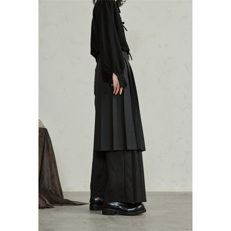 Black Asymmetric Hakama Wide Pants