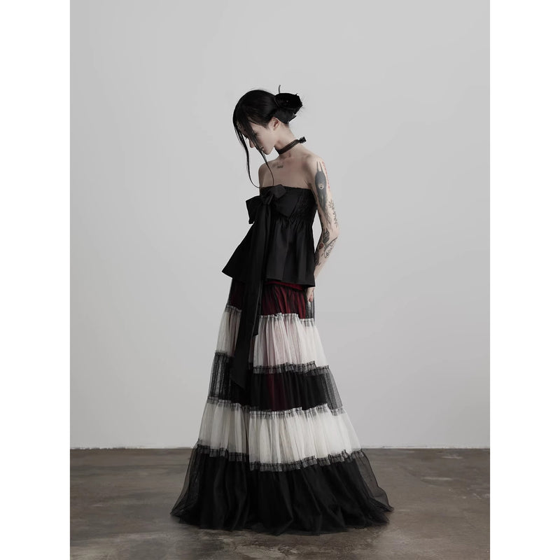 Black Ribbon Bustier Tube Top