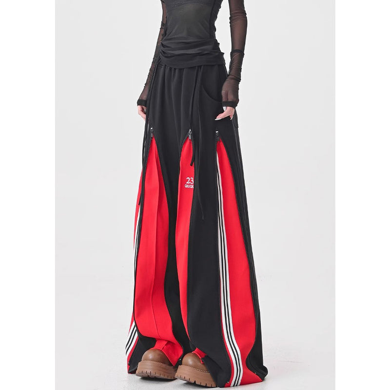 Red Switching Wide Track Pants