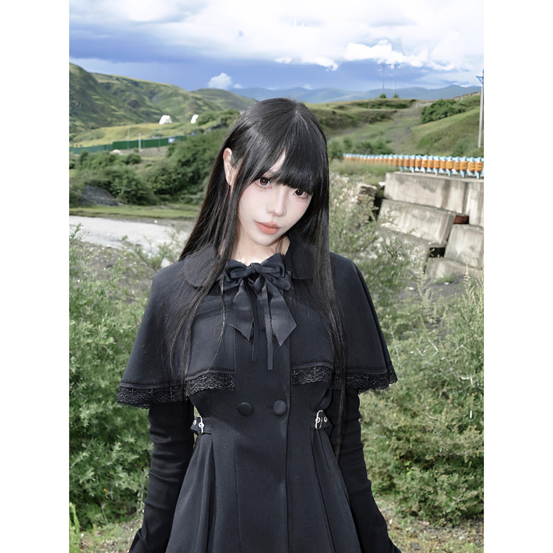 黒のお嬢様のケーププリーツワンピース