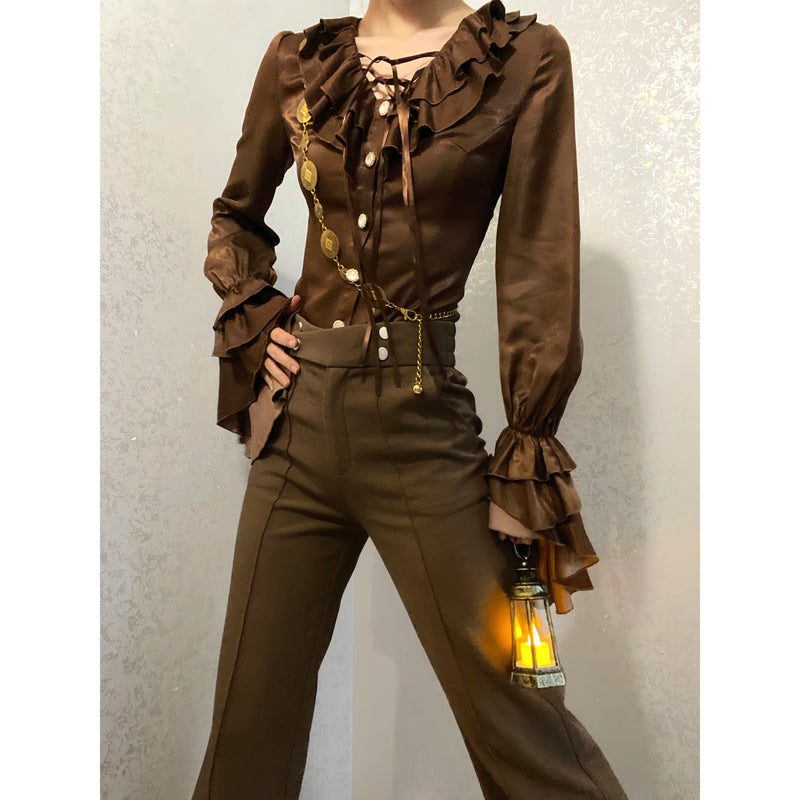 男爵令嬢のヴィクトリアンブラウス - Brown[2026年2月中旬-3月中旬発送予定]