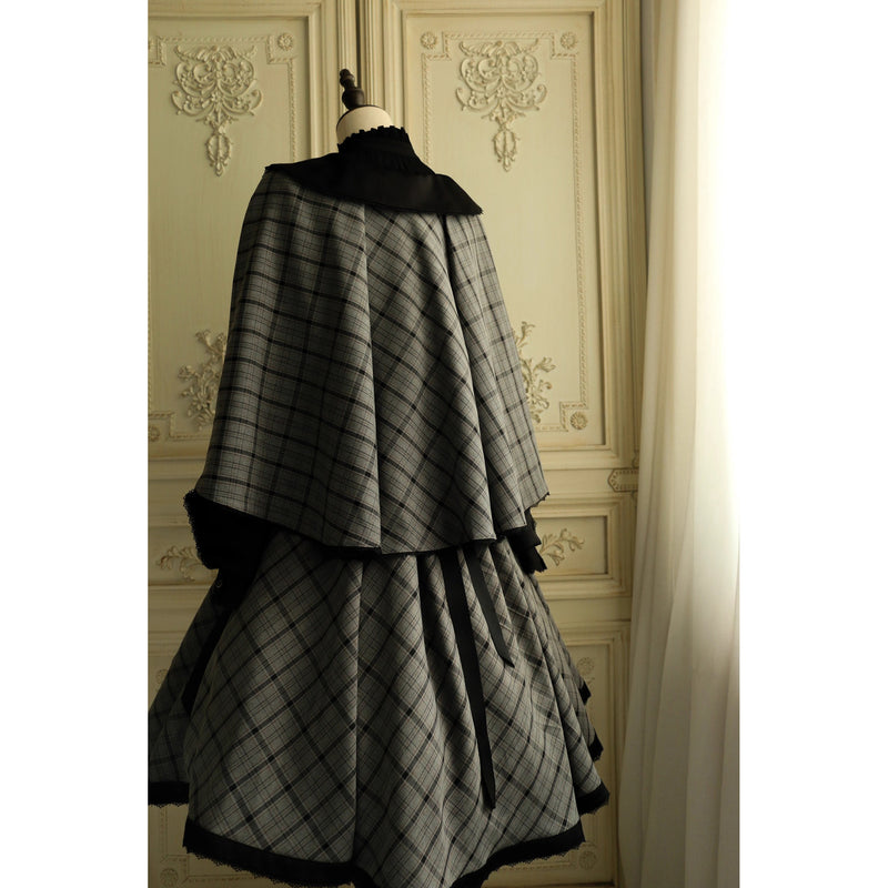 薄墨の格子柄ショートジャケットとケープ[2026年3月下旬-4月下旬発送予定]