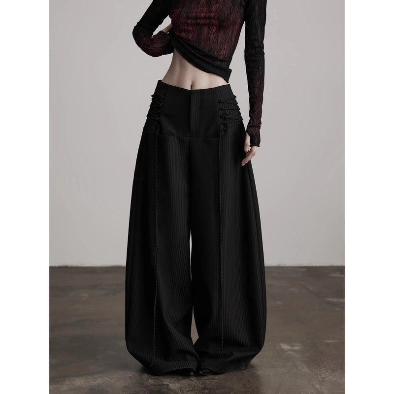 Black Wide Pants with Side Ribbon