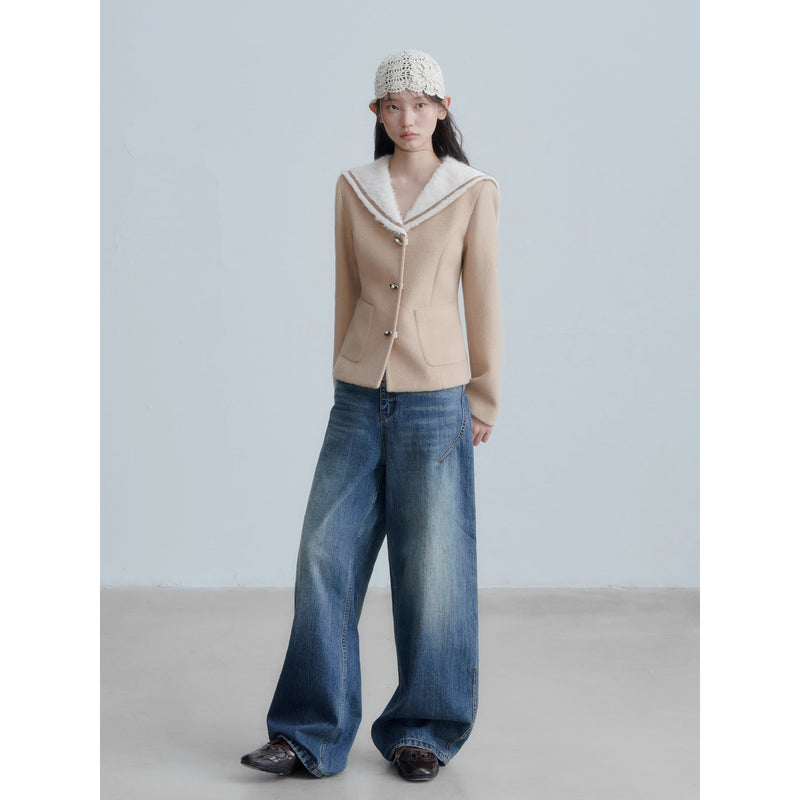 Sailor collar Beige Short Jacket