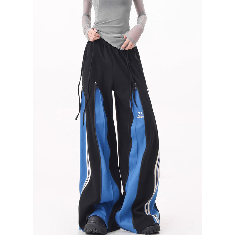 Blue Switching Wide Track Pants