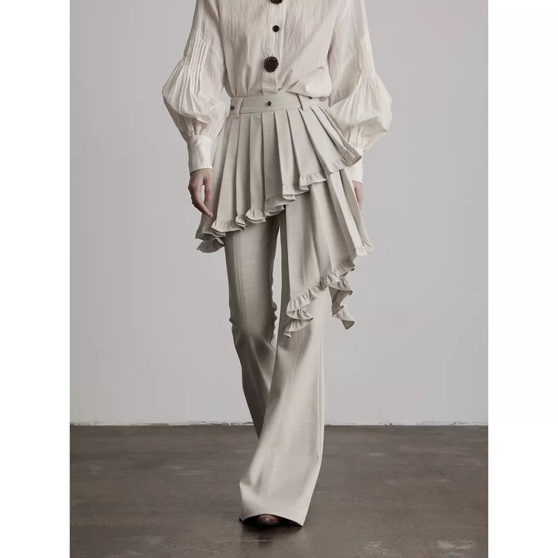 Asymmetrical Ruffled Straight Flare Pants – ManusMachina