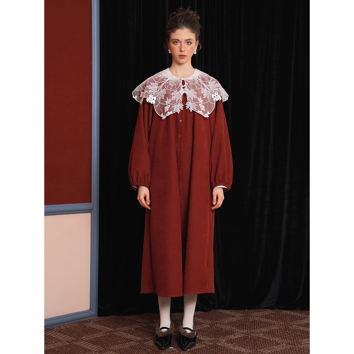 赤煉瓦色ロングコートワンピース – ManusMachina